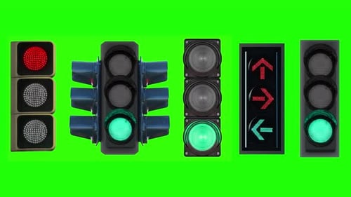 Traffic Lights Changing Colors with Green Screen Background