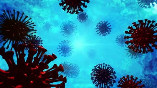 Abstract Microscopic Viruses Flowing in a Dynamic Blue Background