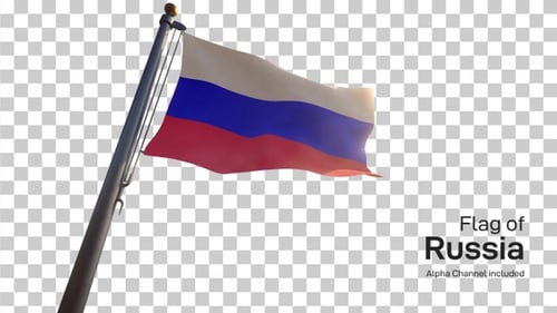 Realistic Waving Russian Flag on Pole with Alpha Channel