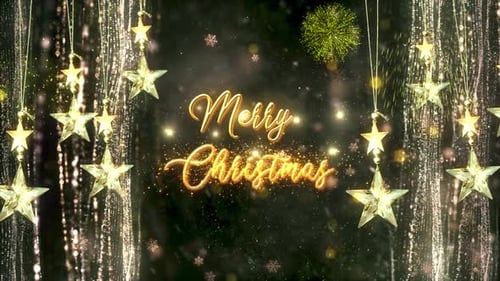 Elegant Merry Christmas Title with Golden Stars and Festive Sparkles