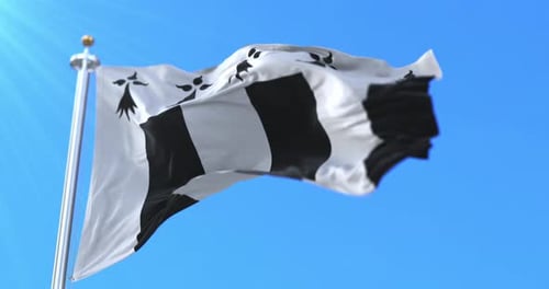 Brittany Flag Waving in Blue Sky with Sun Rays