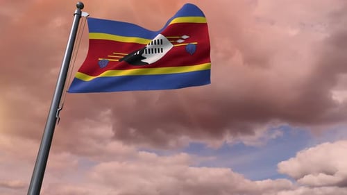 Eswatini Flag Waving with Realistic Clouds Background