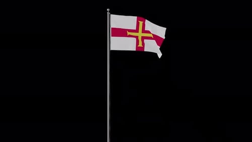 Guernsey Flag Waving on Flagpole 3D Animation