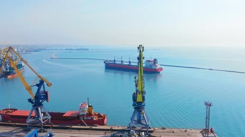 Aerial Top View of Cargo Ship in Import Export Business Logistic and Transportation of International
