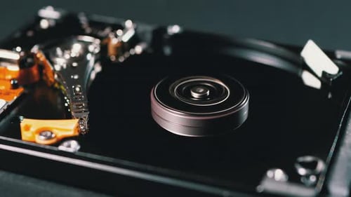 Hard Disk Drive Inside. Structure of HDD, Spinning Platter. Move Magnetic Head