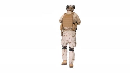Soldier Armed and Ready Walking on White Background