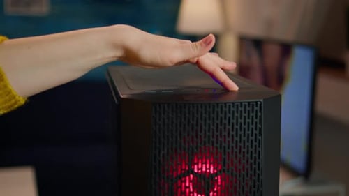 Computer Tower Being Switched On