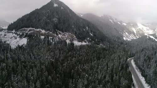 Winter Mountain Highway Snowy Transportation Aerial