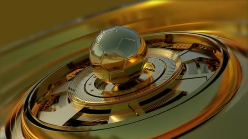 Golden Soccer Ball Trophy on Rotating Futuristic Mechanism
