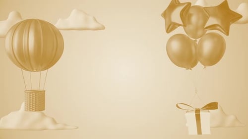 Balloons Among Clouds 3d Cartoon Yellow Kids Background