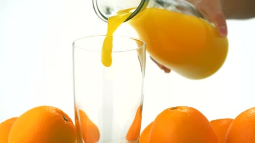Bright Orange Juice Pouring Into a Glass