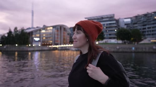 Young Woman on the Streets of the Night Norway City