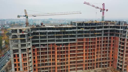Construction of a residential apartment complex. Aerial view.