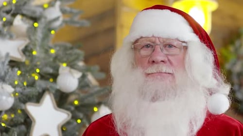 Santa Claus Festive Close-Up Near Christmas Tree