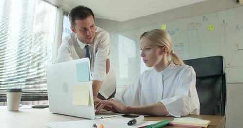Business Woman Uses a Desktop Computer Consult with Her Colleague on Projects