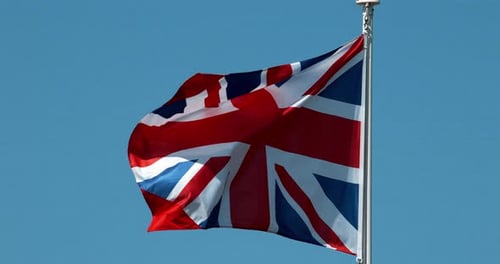 British Flag Waving in the Wind, Clear Sky
