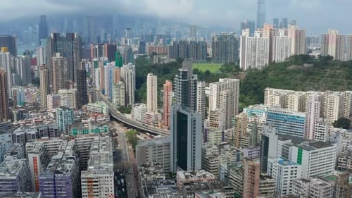 Drohnenflug über Hong Kong City