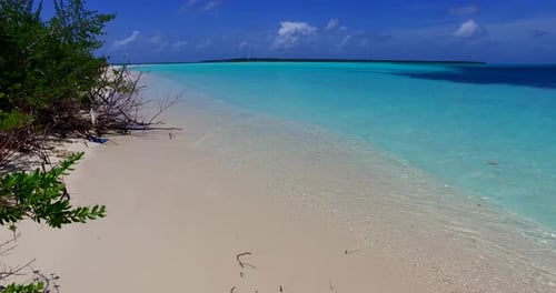 Daytime above abstract shot of a paradise sunny white sand beach and aqua turquoise water background
