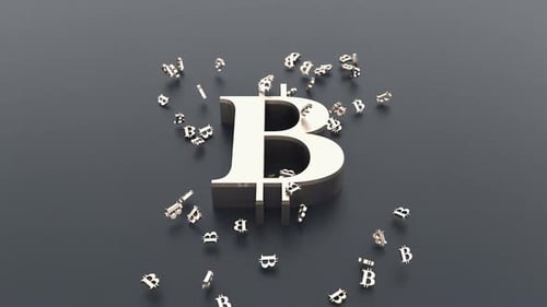 Bitcoin Cryptocurrency Symbol with Falling Digital Coins Animation