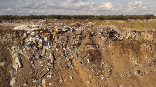Aerial View of Rural Landfill Site with Rubbish