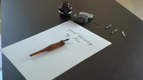 Calligraphy Pen and Ink Well with Love Note