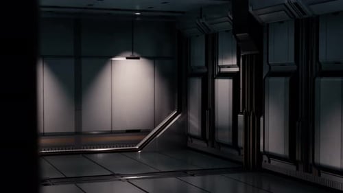 Opening Futuristic Sci-Fi Door in Dark Corridor
