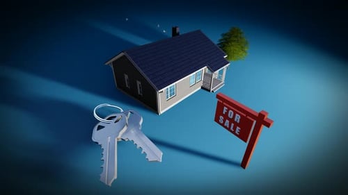 3D Animated House with Keys and For Sale Sign