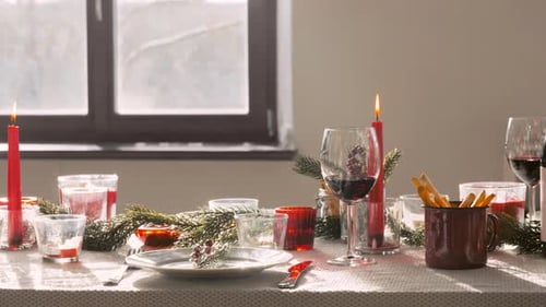 Festive Holiday Table Set for Dinner
