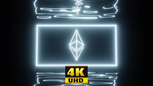 Neon Crypto Symbol Reveal with Water Reflection