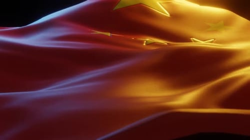 Realistic Waving China Flag Loop with Dramatic Lighting