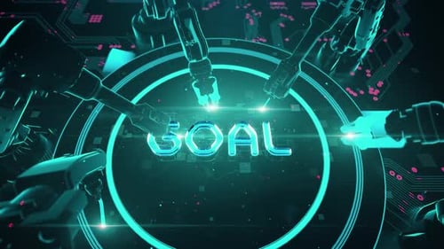 Futuristic Digital Business Concept with Neon Technology and Robot