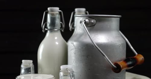 Vintage Milk Containers with Bottle and Aluminum Can