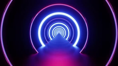 Blue Neon Ring With Red Light Vj Loop Background 4K