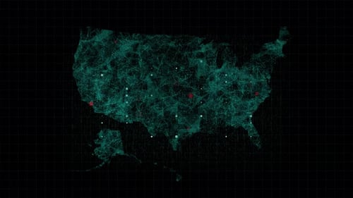 Futuristic Network Map of USA with Digital Connections