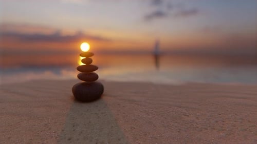 Sunset Stones Balance Sea Zen Garden Spiritual Mind