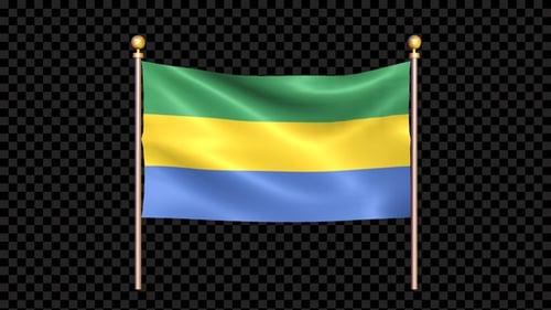 Gabon Flag Waving Animation on Pole