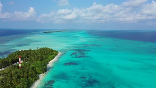 Aerial seascape of exotic coast beach lifestyle by transparent water and white sandy background of j