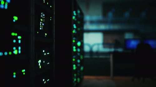 Modern Server Room with Supercomputers Light