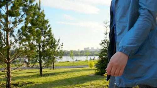 Lady Walking Along the Courtyard