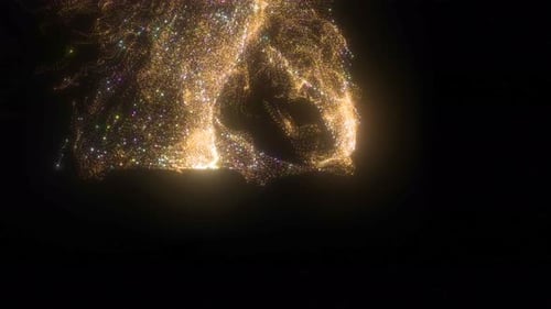 Golden Glittering Particles Abstract Flowing Background