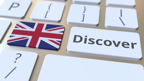 DISCOVER Text and Flag of Great Britain on Keyboard