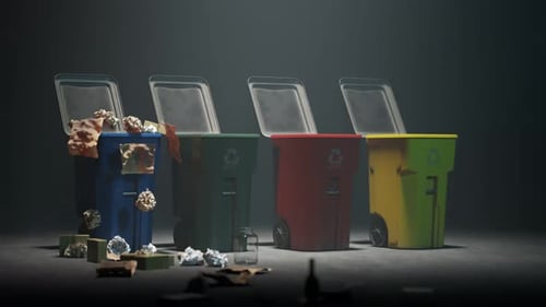 Animated 3D Recycling Bins Sorting Waste and Garbage