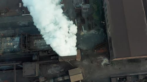 Aerial View. Industry Pipe Pollute the Atmosphere With Smoke, Ecology Pollution, Industrial Factory