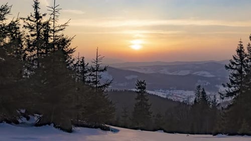 Sundown Time Lapse in Winter Mountain