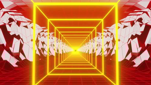 Orange Warm Neon Square With Red Mountains Vj Loop Background Tunnel 4K