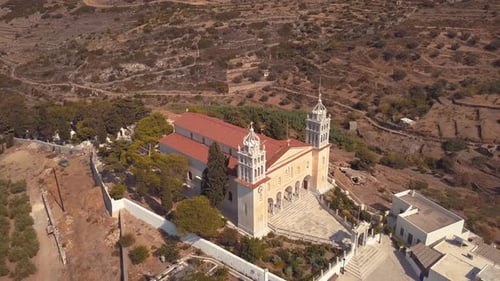 Aerial Drone Shot Starting on the Side of a Church and Slowly Coming Around to Reveal the Front of a