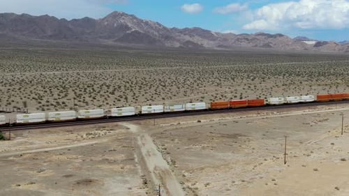 Cargo Locomotive Railroad Engine Crossing Arizona Desert Wilderness. USA