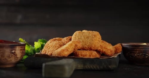Nuggets on the Cutting Board Slowly Rotate.