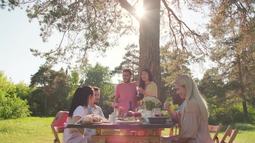 Group Of Friends Chatting In Park