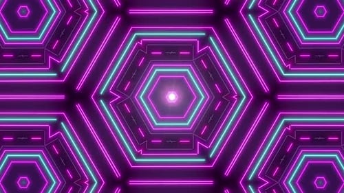 Abstract Neon Hexagon Geometric Looping Background